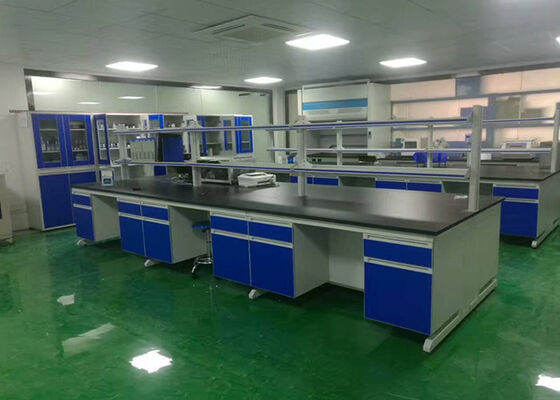 China Wood Chemical Resistant Lab Tables , Laboratory Work Benches With Reagent Shelf supplier