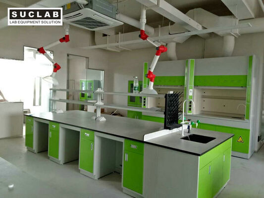 China Green Colour Base Cabinet Laboratory Central Workstation With Reagent Shelves,PP Sink supplier