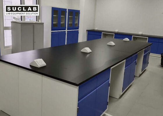China Blue Cabinet Chemical Lab Tables 16mm Epoxy Resin Worktop Laboratory Furniture supplier