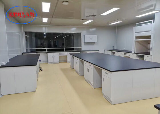 China Gray White Colour Floor Type Cabient Laboratory Workbench With Phenolic Resin Worktop supplier