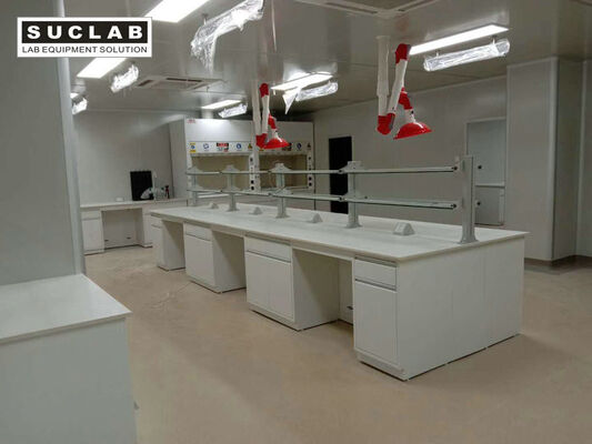 White Colour Worktop Steel Made Lab Island Bench With Storage Cabinet For Laboratory Use supplier