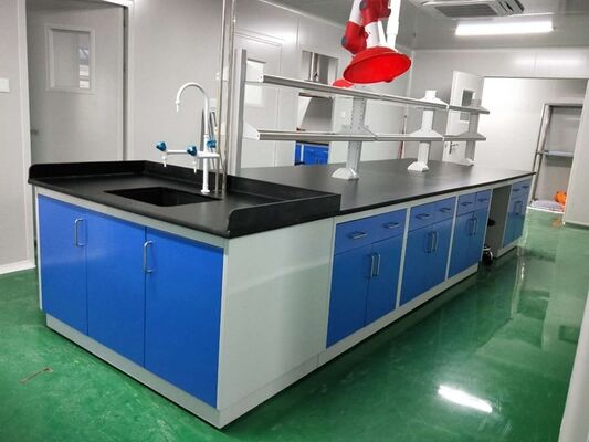 Green Colour Base Cabinet Laboratory Central Workstation With Reagent Shelves,PP Sink supplier