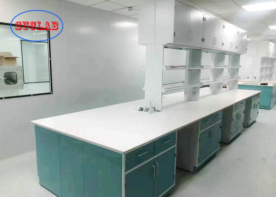 Light Blue Colour Base Cabient Steel Made Laboratory Island Bench With 19mm Epoxy Resin Worktop supplier