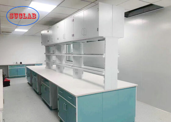 Light Blue Colour Base Cabient Steel Made Laboratory Island Bench With 19mm Epoxy Resin Worktop supplier