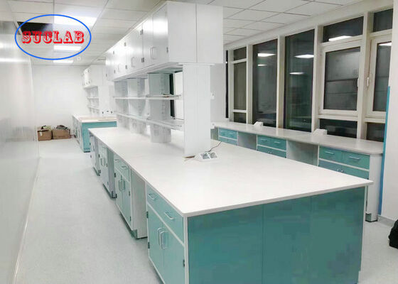 Light Blue Colour Base Cabient Steel Made Laboratory Island Bench With 19mm Epoxy Resin Worktop supplier