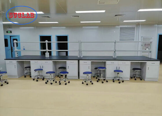 Gray White Colour Floor Type Cabient Laboratory Workbench With Phenolic Resin Worktop supplier
