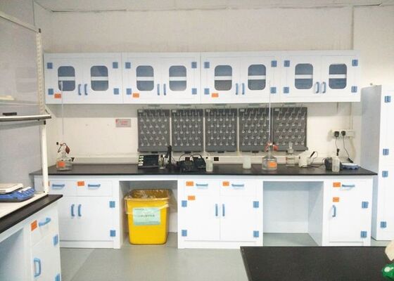 Waterproof Lab Journal Waterproof PP Lab Bench With Reagent Shelves In Chemistry Laboratory